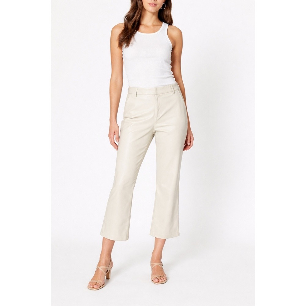 Avec Les Filles Womens Crop Kick Boot Faux Leather Pant Size Medium Petite Cream